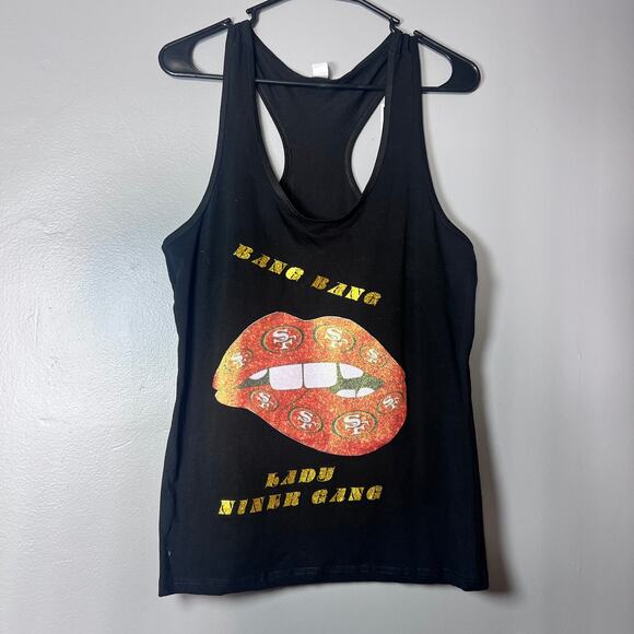 ✨San Francisco 49ers Women’s Tank Top XL Black Racerback Football Lips Graphic - Picture 1 of 5